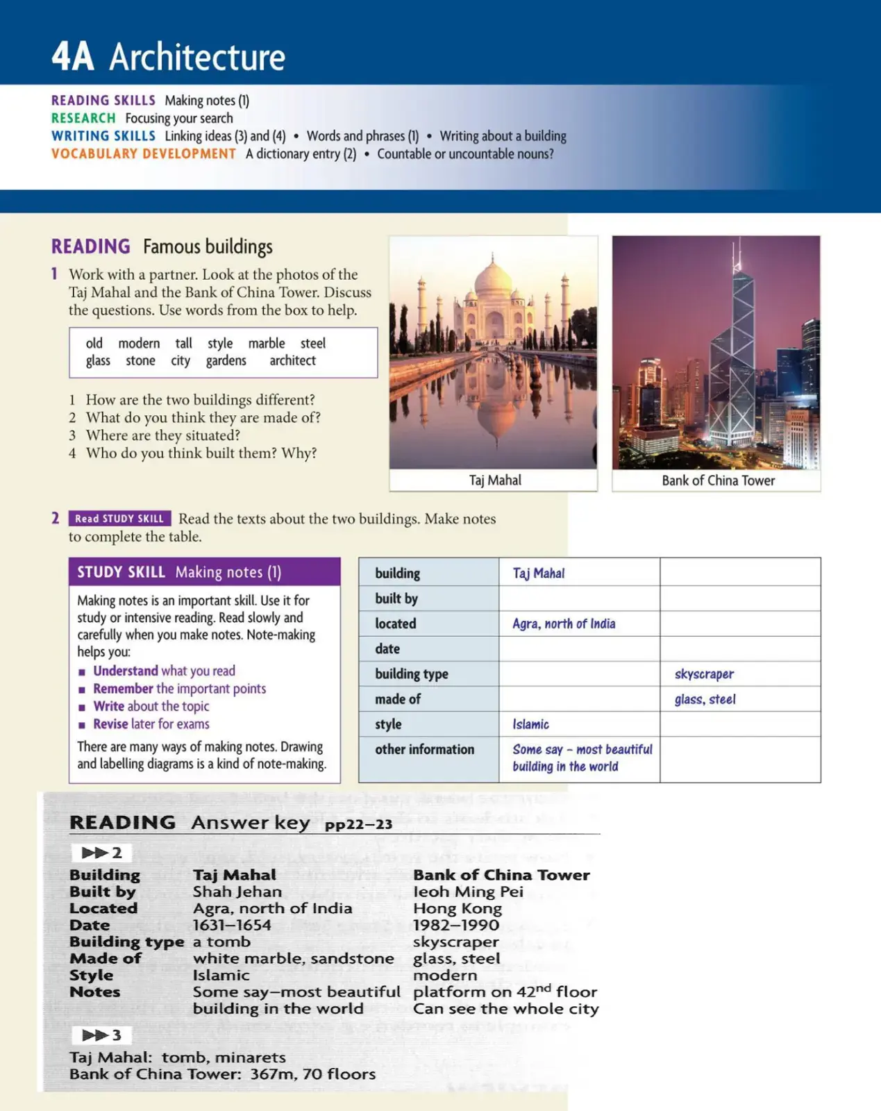 غلاف كتاب 4A Architecture Reading Skills: Making Notes, Vocabulary Development & Famous Buildings