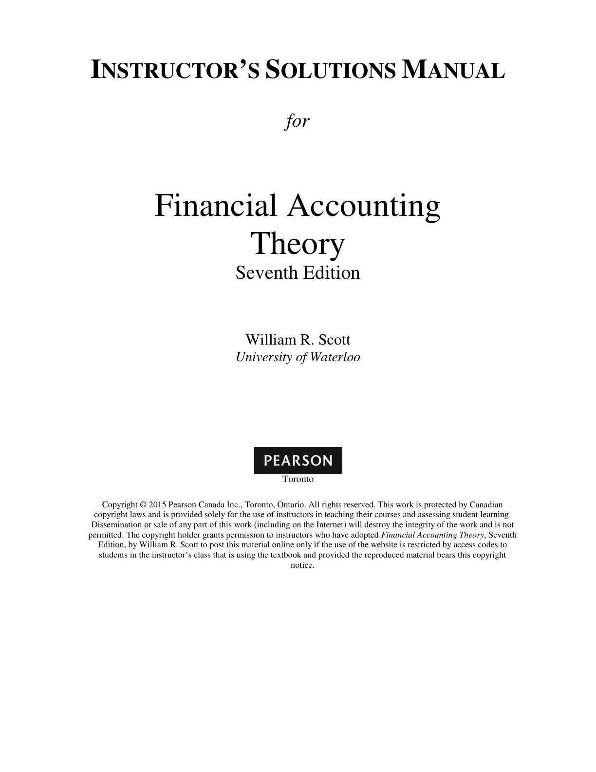 غلاف كتاب INSTRUCTOR'S SOLUTIONS MANUAL for Financial Accounting Theory
