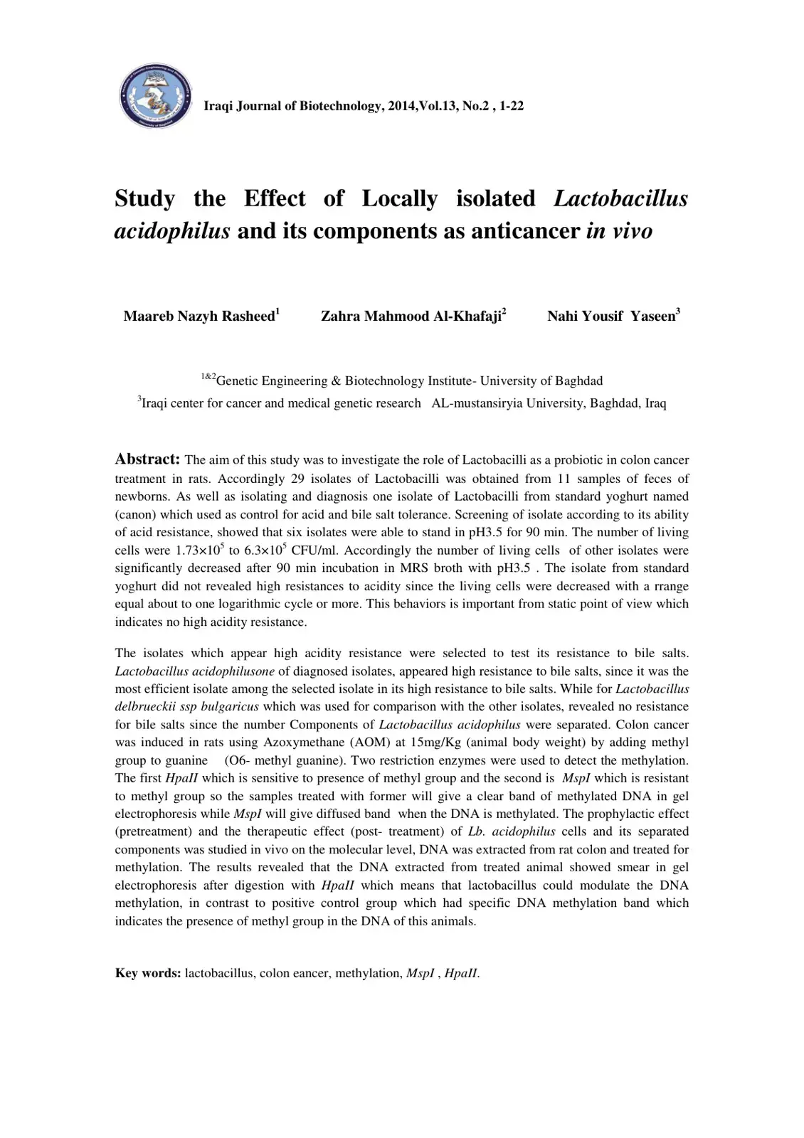 غلاف كتاب Study the Effect of Locally isolated Lactobacillus acidophilus and its components as anticancer in vivo