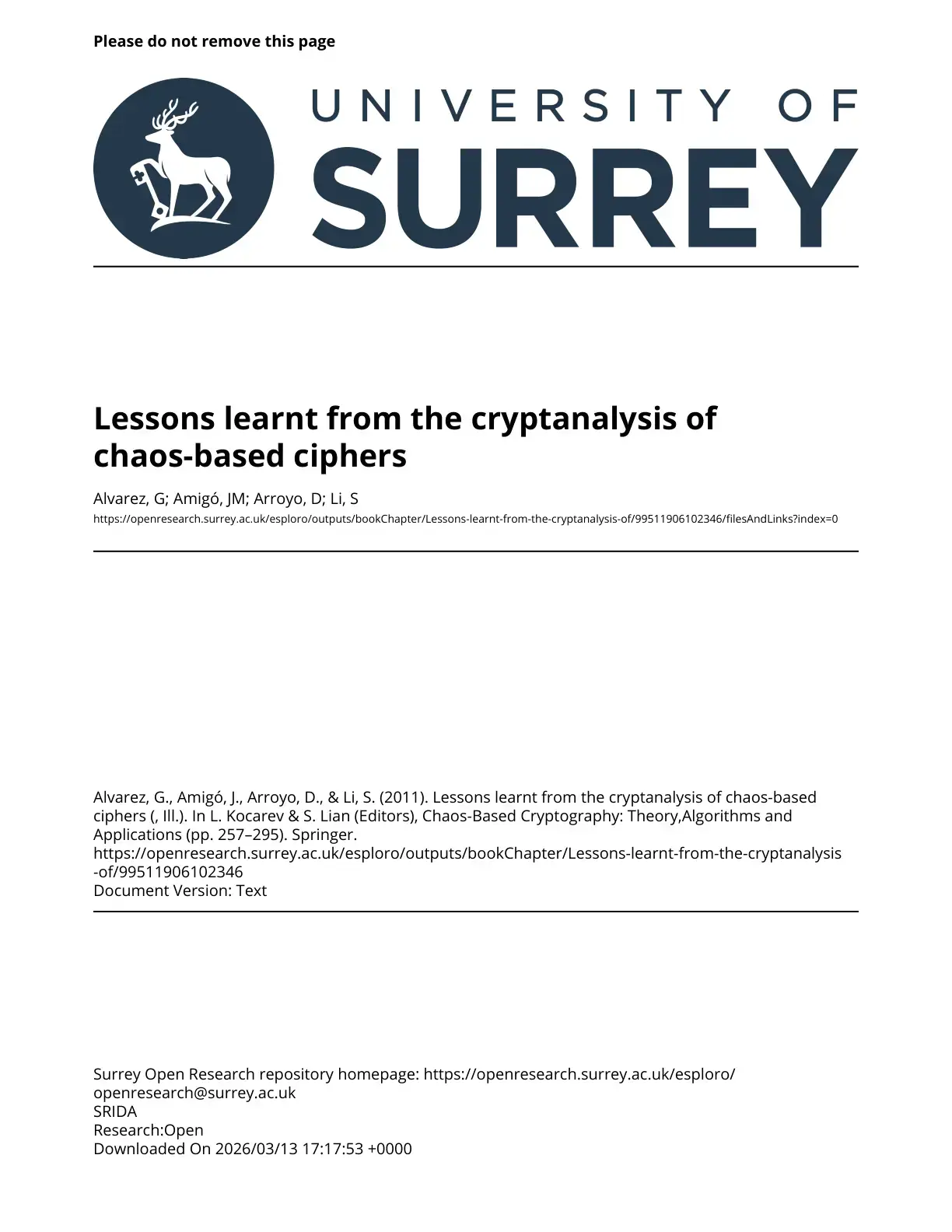 غلاف كتاب Lessons learnt from the cryptanalysis of chaos-based ciphers