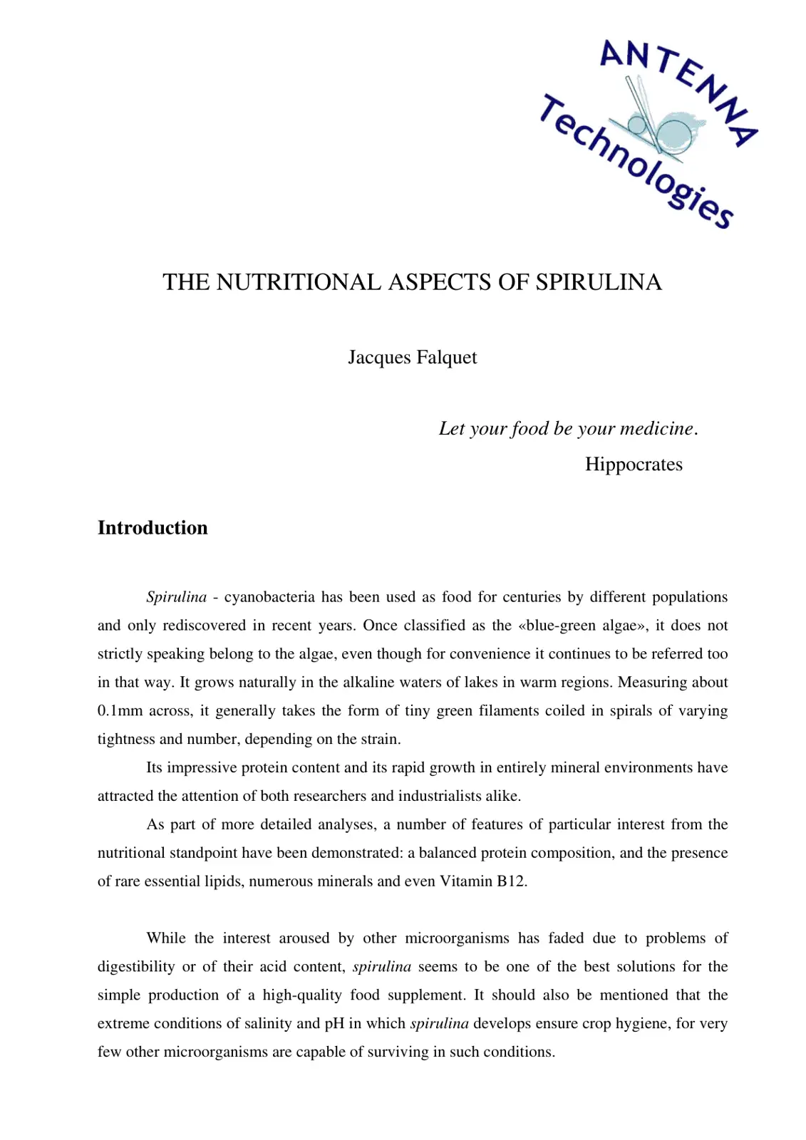 غلاف كتاب THE NUTRITIONAL ASPECTS OF SPIRULINA