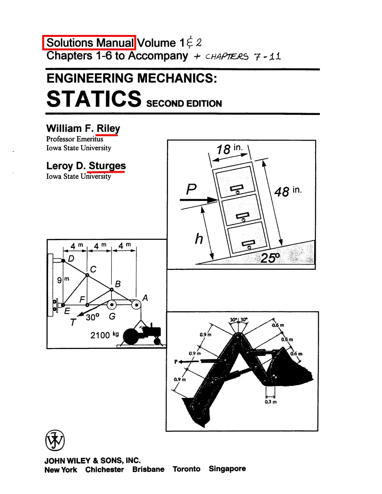 غلاف كتاب Solutions Manual Volume 1&2 Chapters 1-6 to Accompany + CHAPTERS 7-11 ENGINEERING MECHANICS: STATICS SECOND EDITION