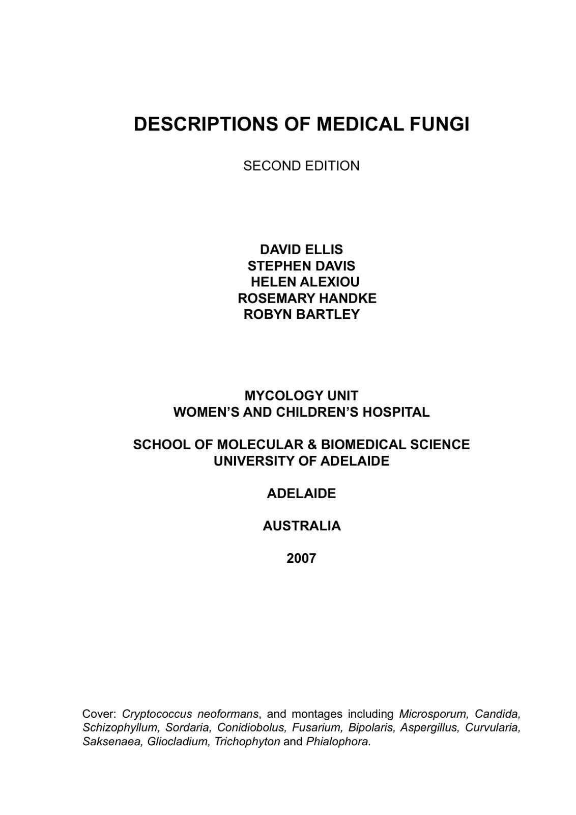 غلاف كتاب DESCRIPTIONS OF MEDICAL FUNGI