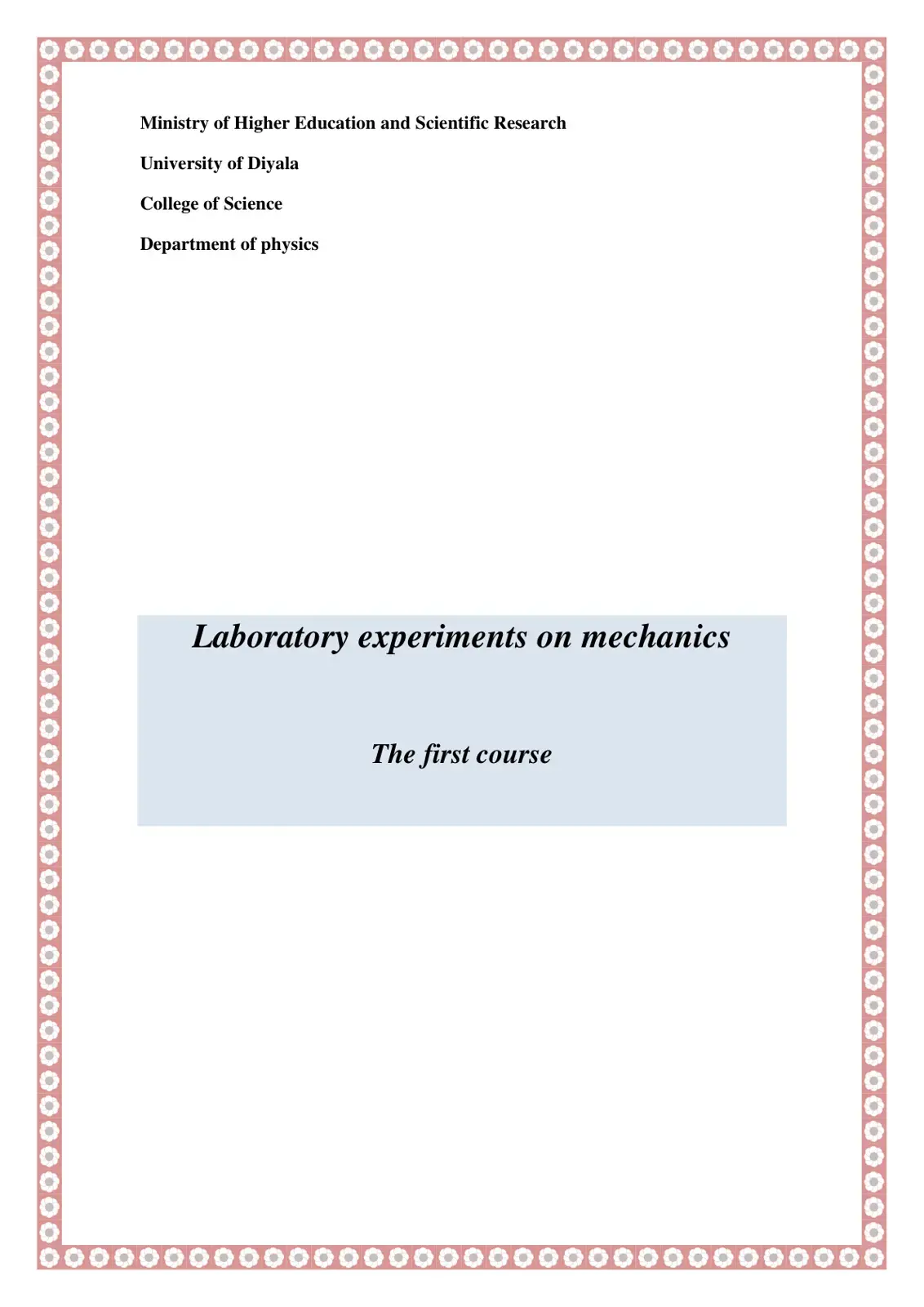 غلاف كتاب Laboratory Experiments on Mechanics - The First Course