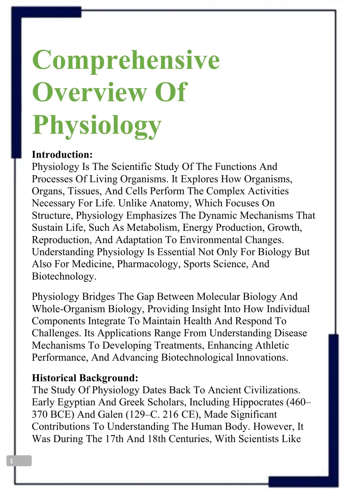غلاف كتاب Comprehensive Overview Of Physiology