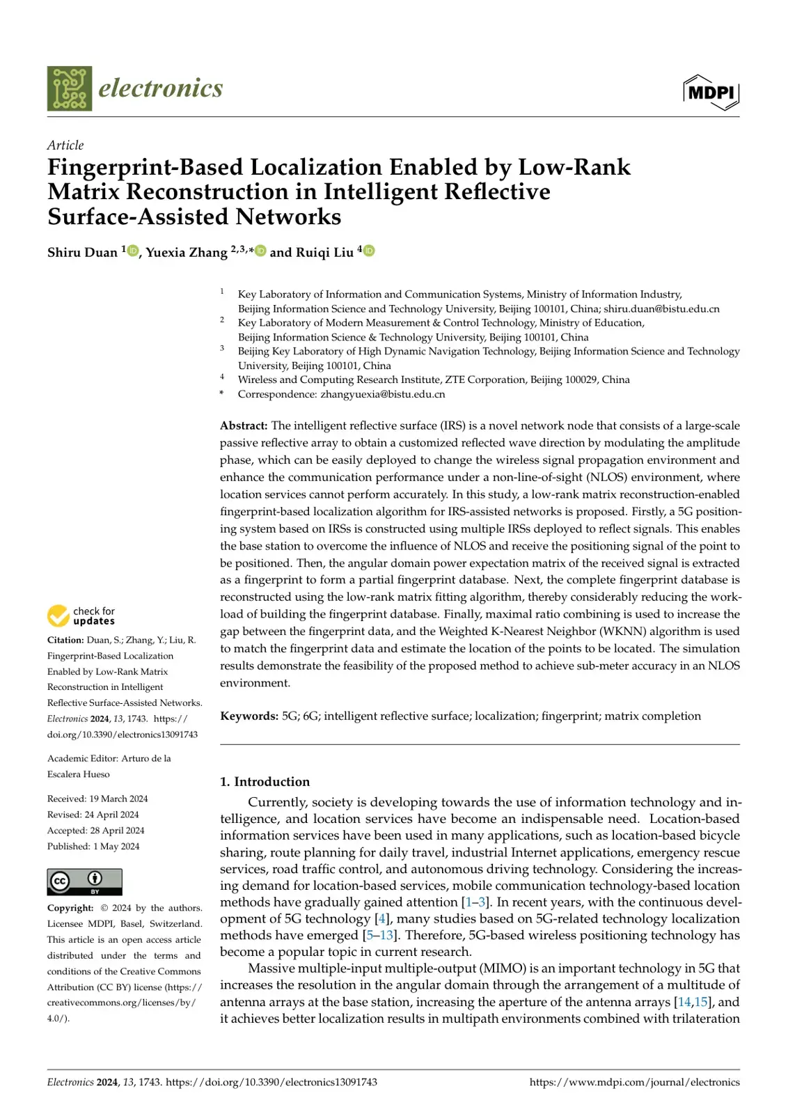 غلاف كتاب Fingerprint-Based Localization Enabled by Low-Rank Matrix Reconstruction in Intelligent Reflective Surface-Assisted Networks