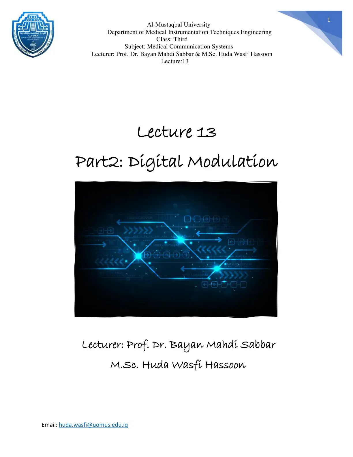 غلاف كتاب Medical Communication Systems - Lecture 13: Digital Modulation