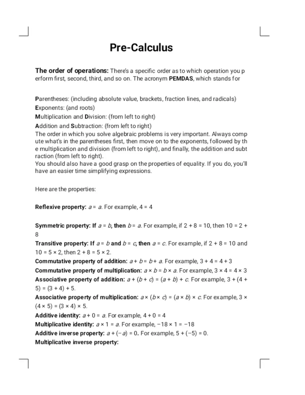 غلاف كتاب Pre-Calculus