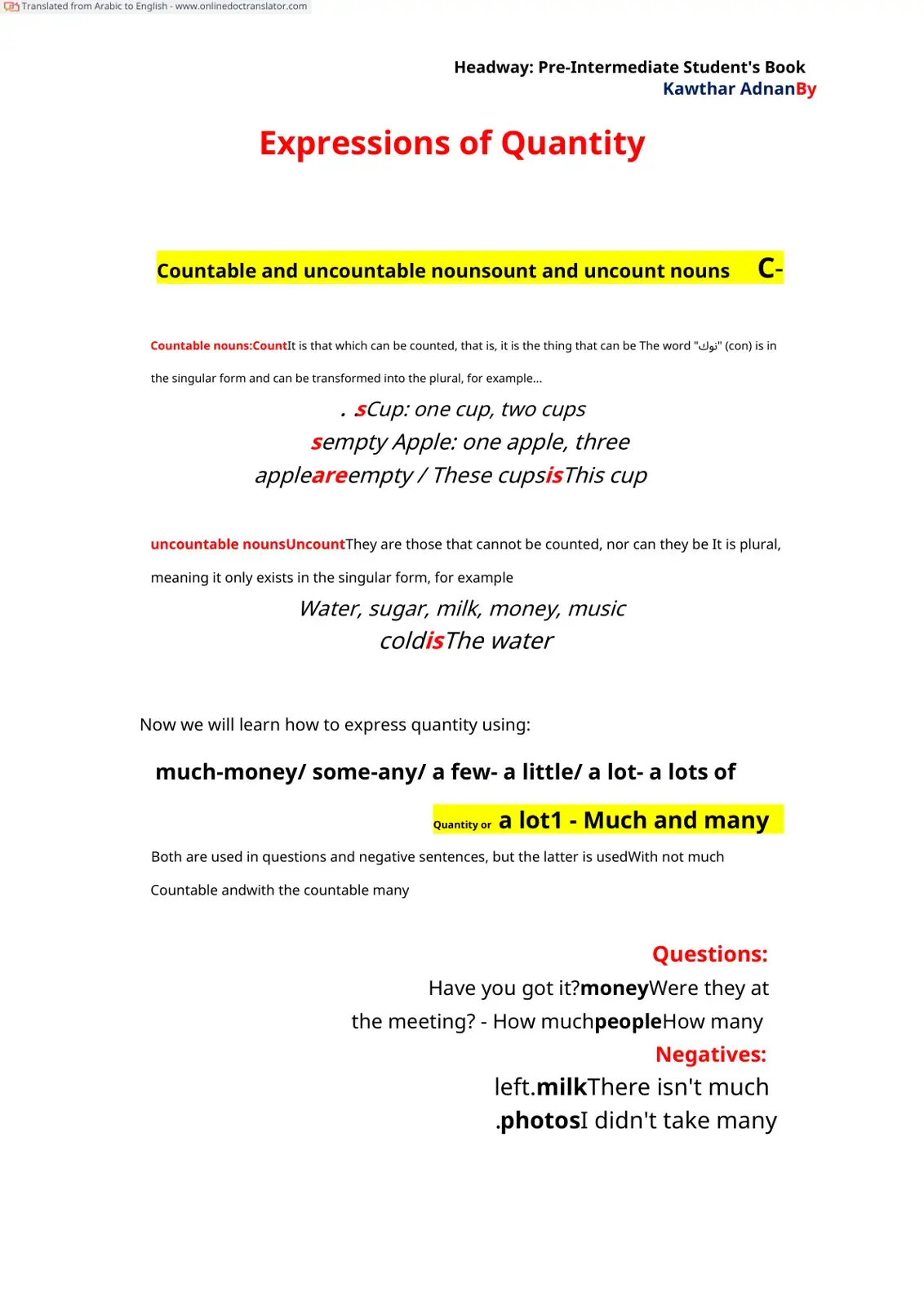 غلاف كتاب Headway: Pre-Intermediate Student's Book - Expressions of Quantity