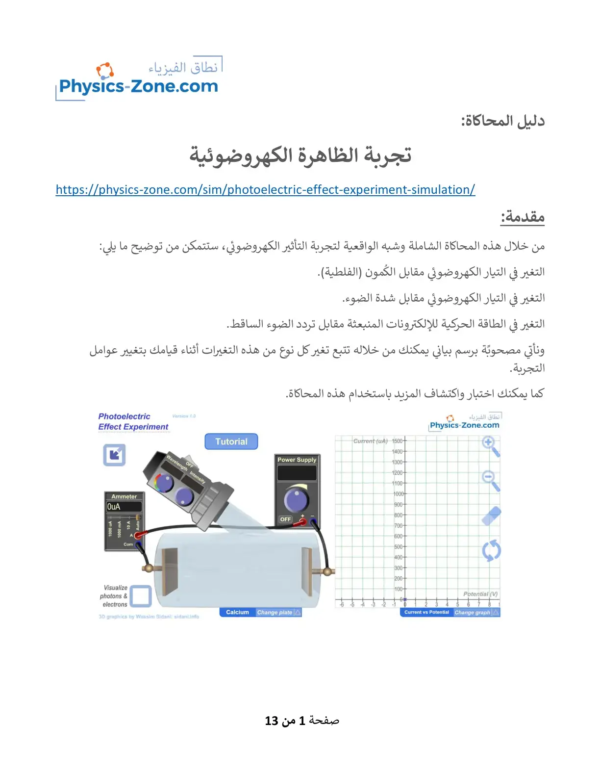 غلاف كتاب Physics-Zone: تجربة الظاهرة الكهروضوئية (دليل المحاكاة)