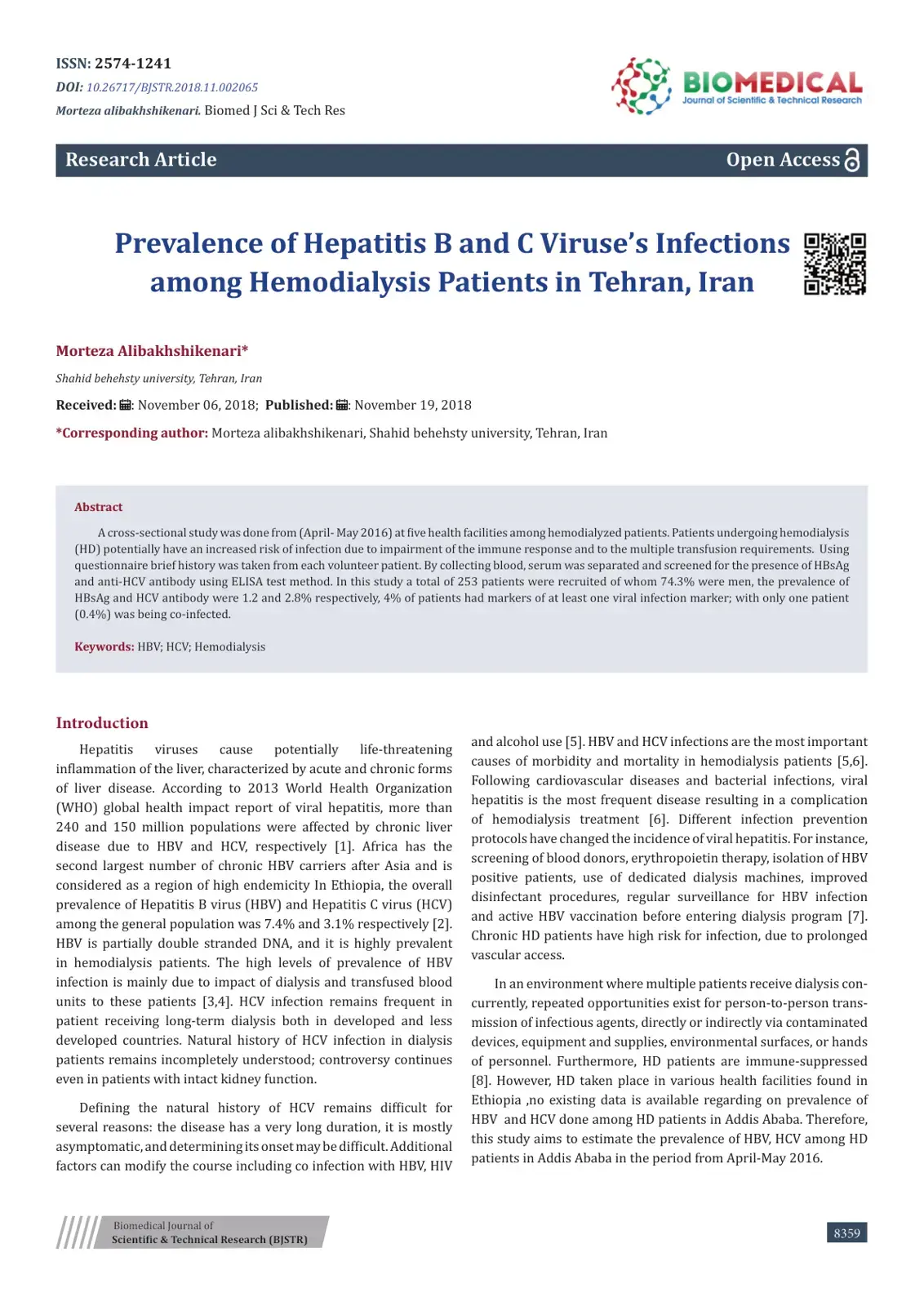 غلاف كتاب Prevalence of Hepatitis B and C Viruses' Infections among Hemodialysis Patients in Tehran, Iran