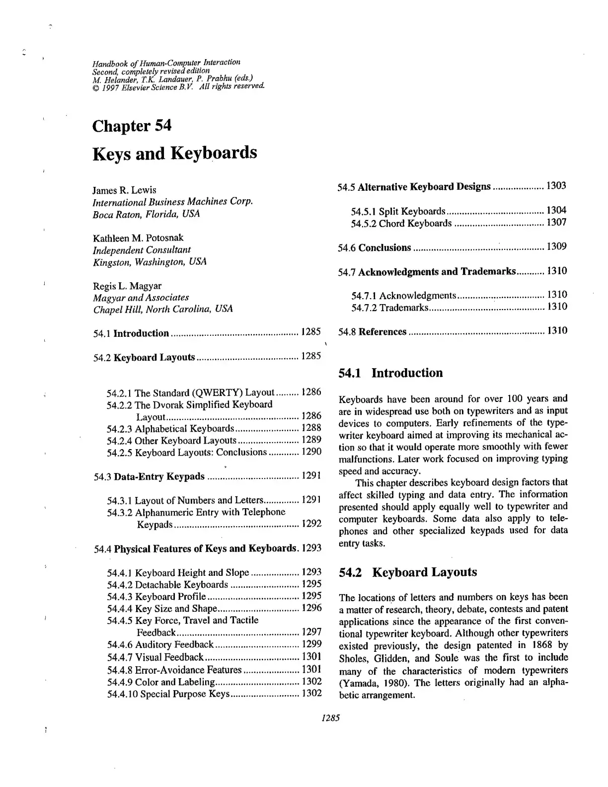 غلاف كتاب Handbook of Human-Computer Interaction, Chapter 54: Keys and Keyboards