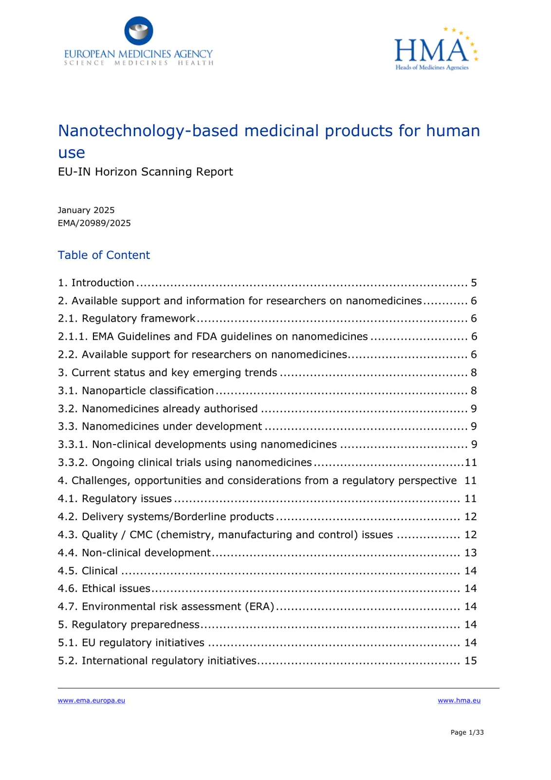 غلاف تقرير Nanotechnology-based medicinal products for human use