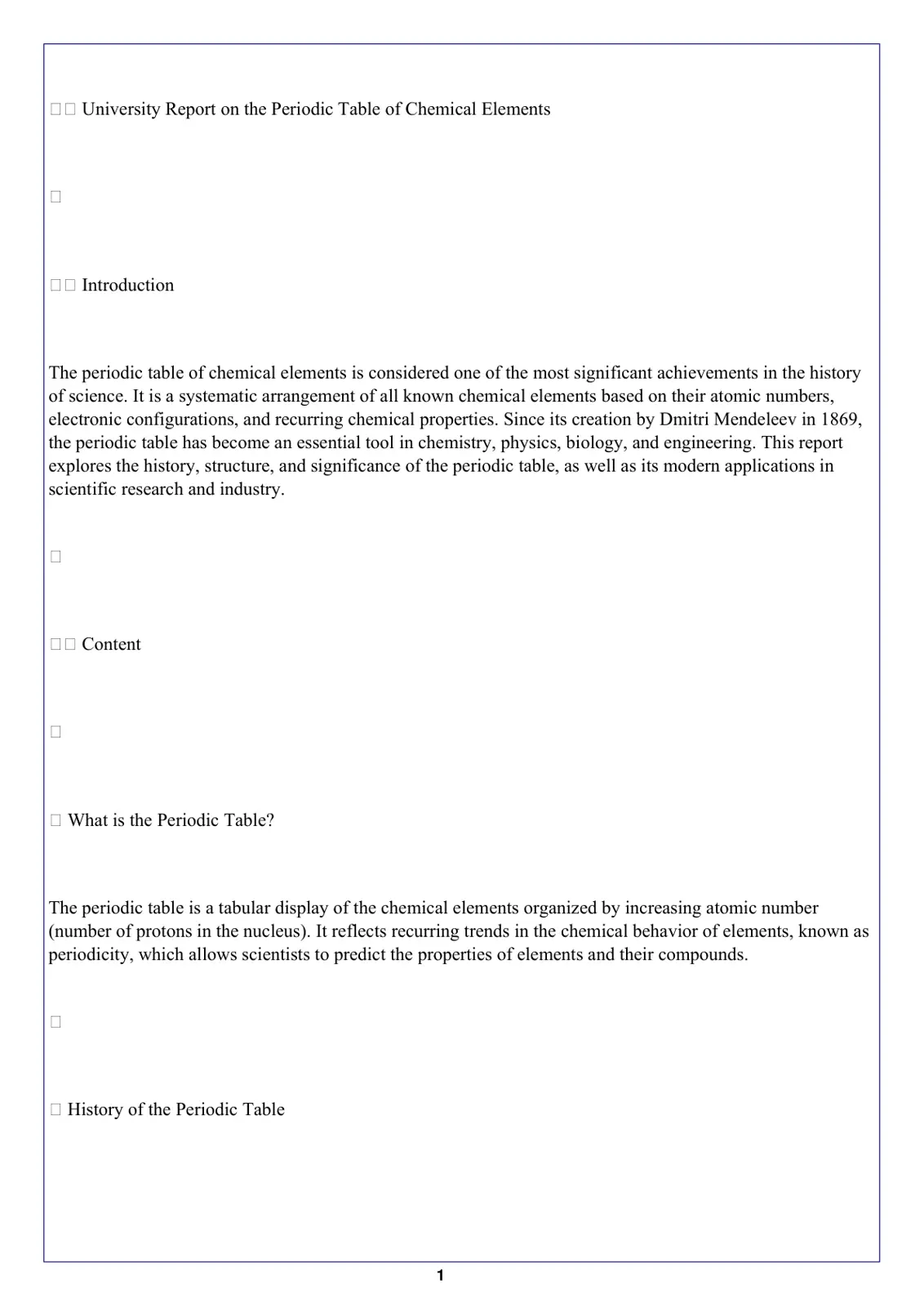 غلاف تقرير University Report on the Periodic Table of Chemical Elements