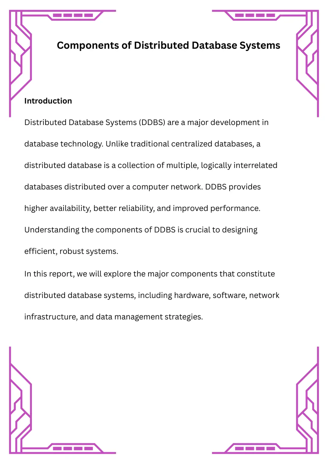 غلاف تقرير Components of Distributed Database Systems