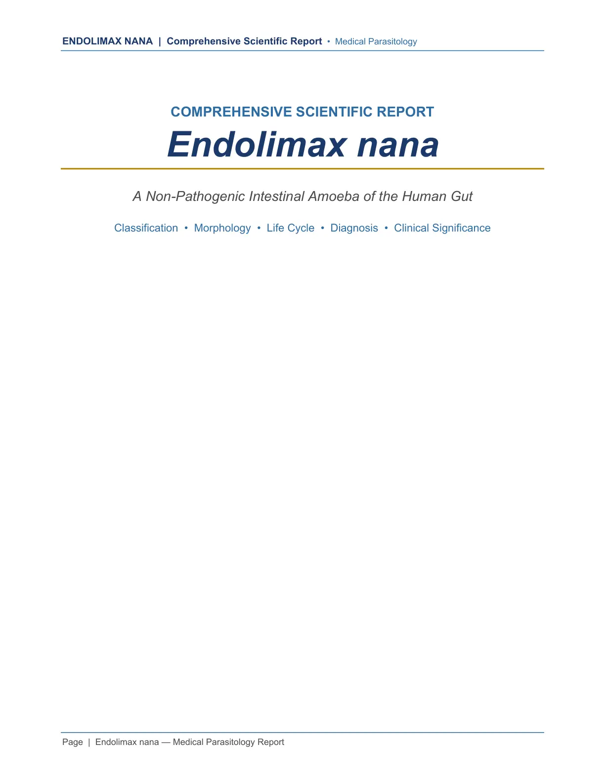 غلاف تقرير Endolimax Nana: Comprehensive Scientific Report on Medical Parasitology