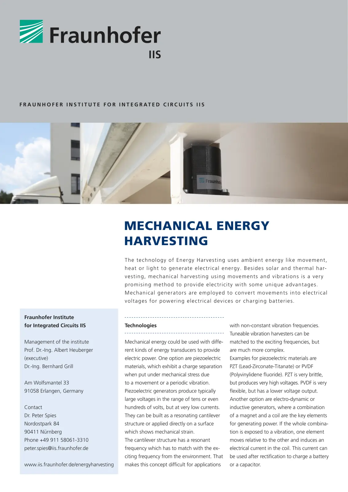 غلاف تقرير Mechanical Energy Harvesting – Fraunhofer IIS