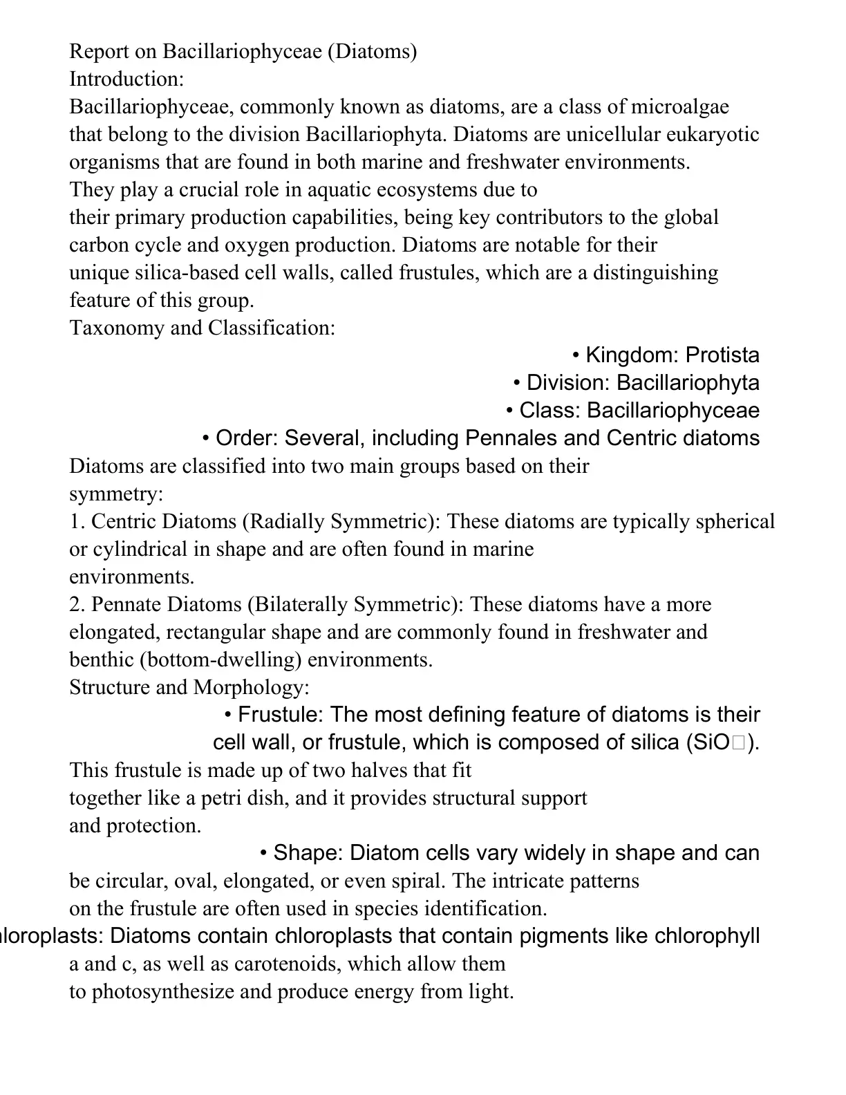 غلاف تقرير Report on Bacillariophyceae (Diatoms)