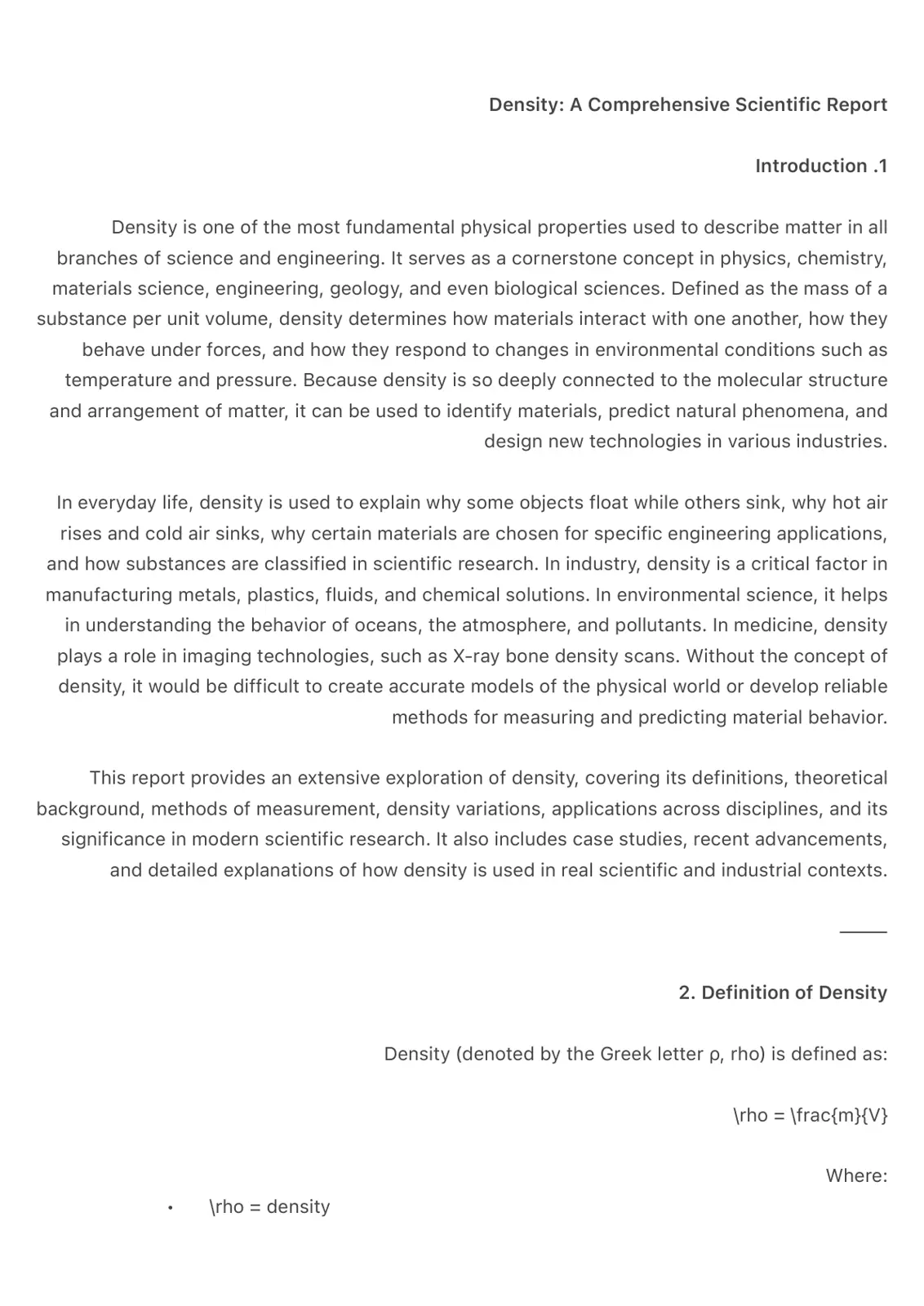 غلاف تقرير Density: A Comprehensive Scientific Report