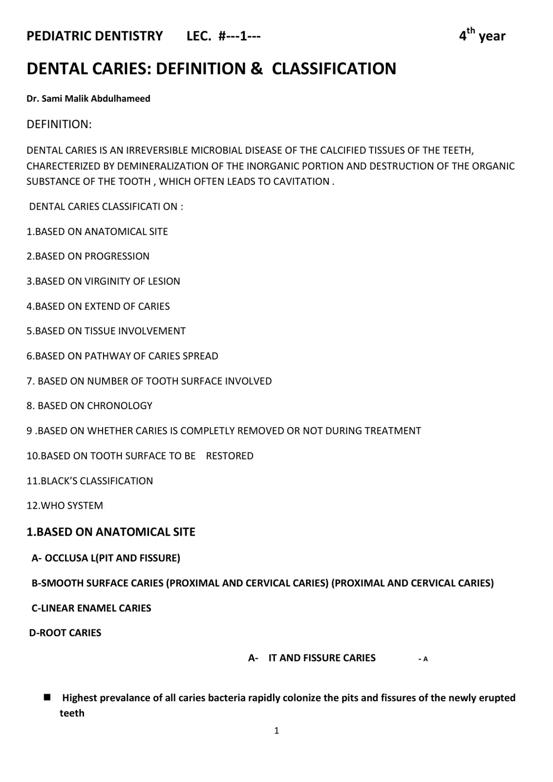 غلاف تقرير Pediatric Dentistry: Dental Caries Definition & Classification