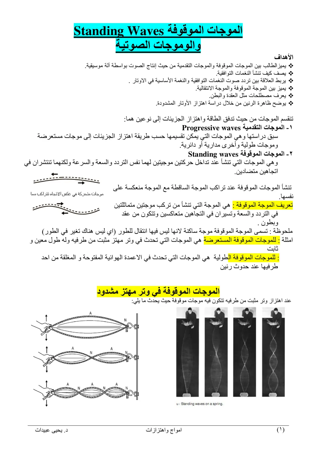 غلاف تقرير الموجات الموقوفة والموجات الصوتية
