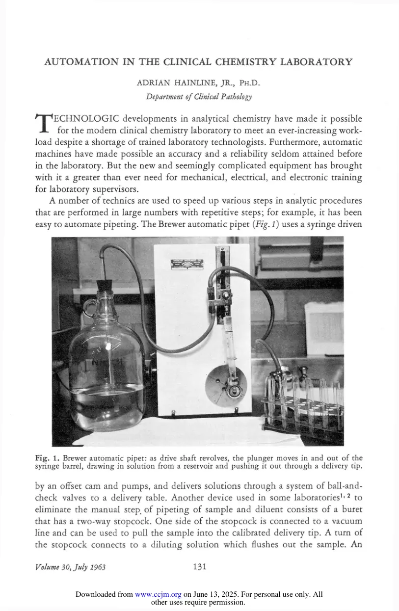 غلاف تقرير AUTOMATION IN THE CLINICAL CHEMISTRY LABORATORY