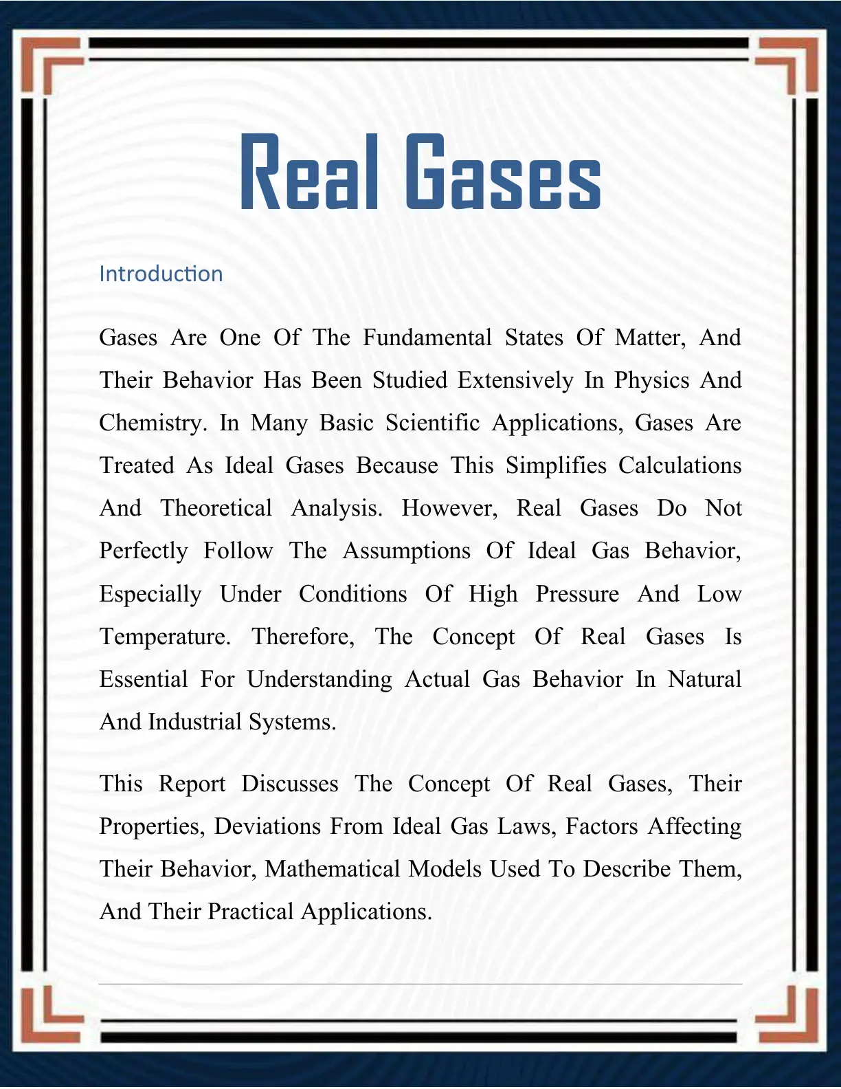 غلاف تقرير Real Gases