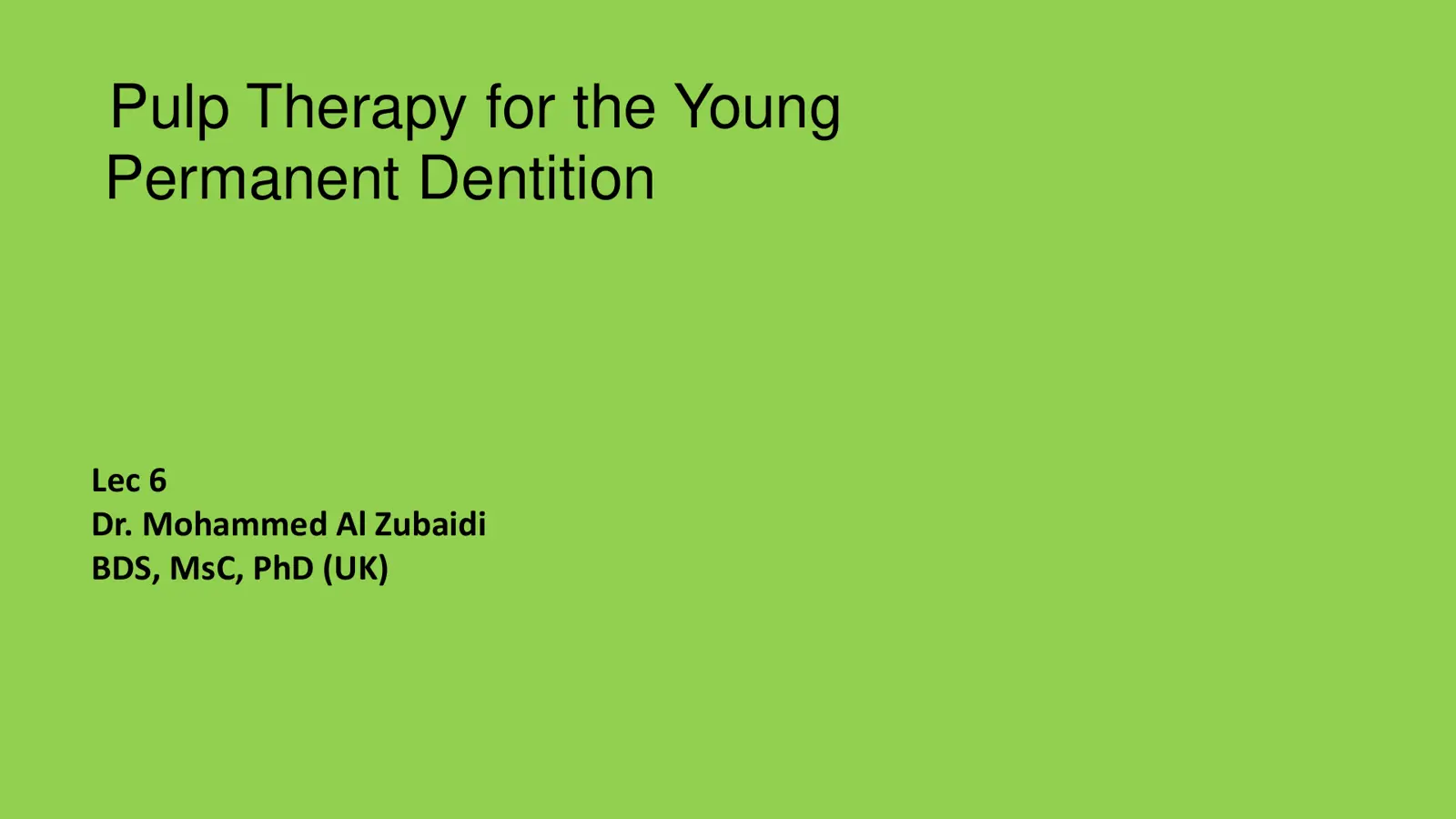 غلاف تقرير Pulp Therapy for the Young Permanent Dentition