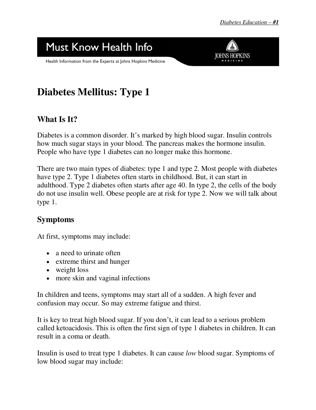 غلاف تقرير Diabetes Education - #1 Must Know Health Info Diabetes Mellitus: Type 1