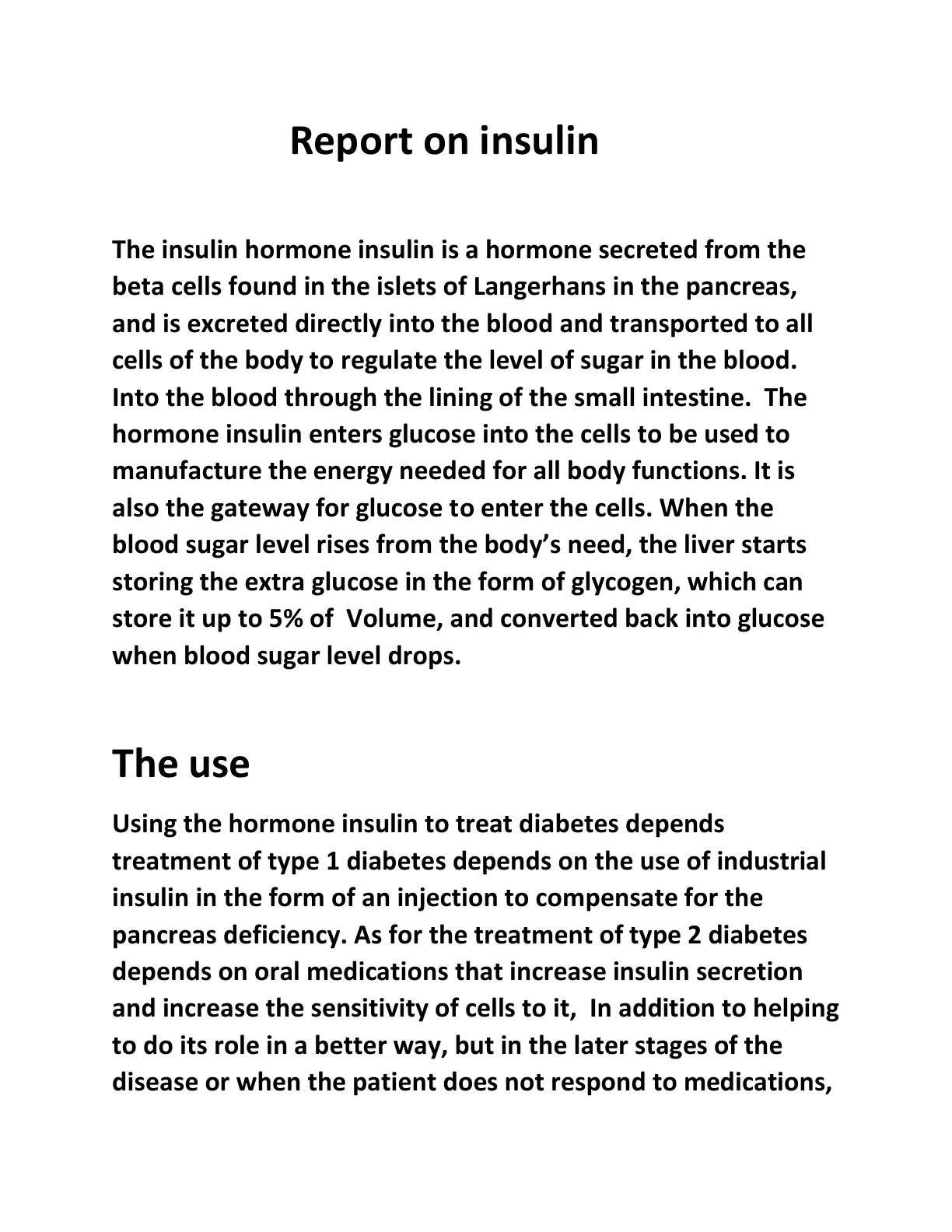 غلاف تقرير Report on insulin