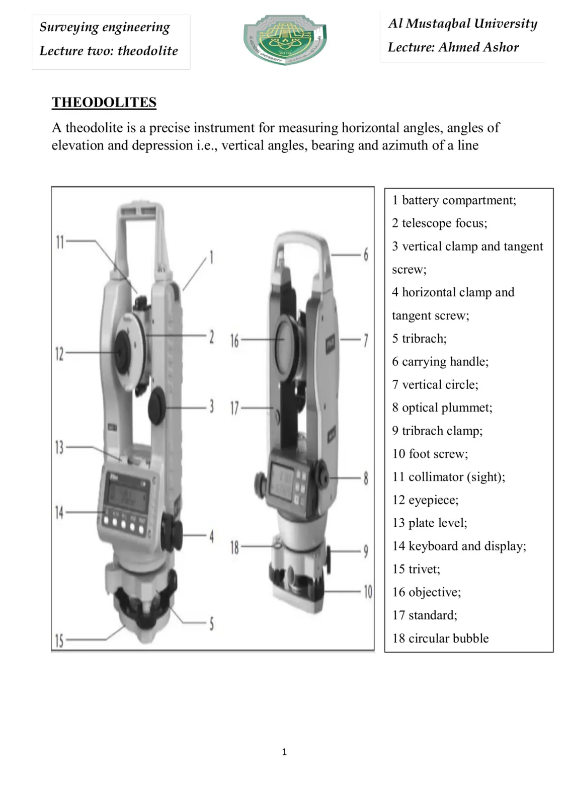 غلاف تقرير Lecture two: theodolite