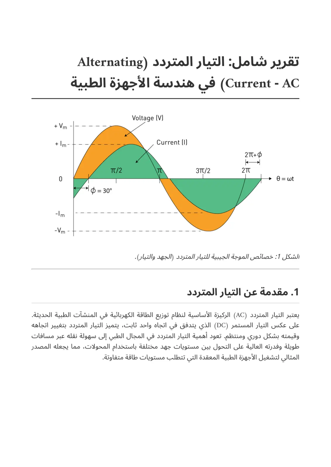 غلاف تقرير تقرير شامل التيار المتردد (AC) في هندسة الأجهزة الطبية