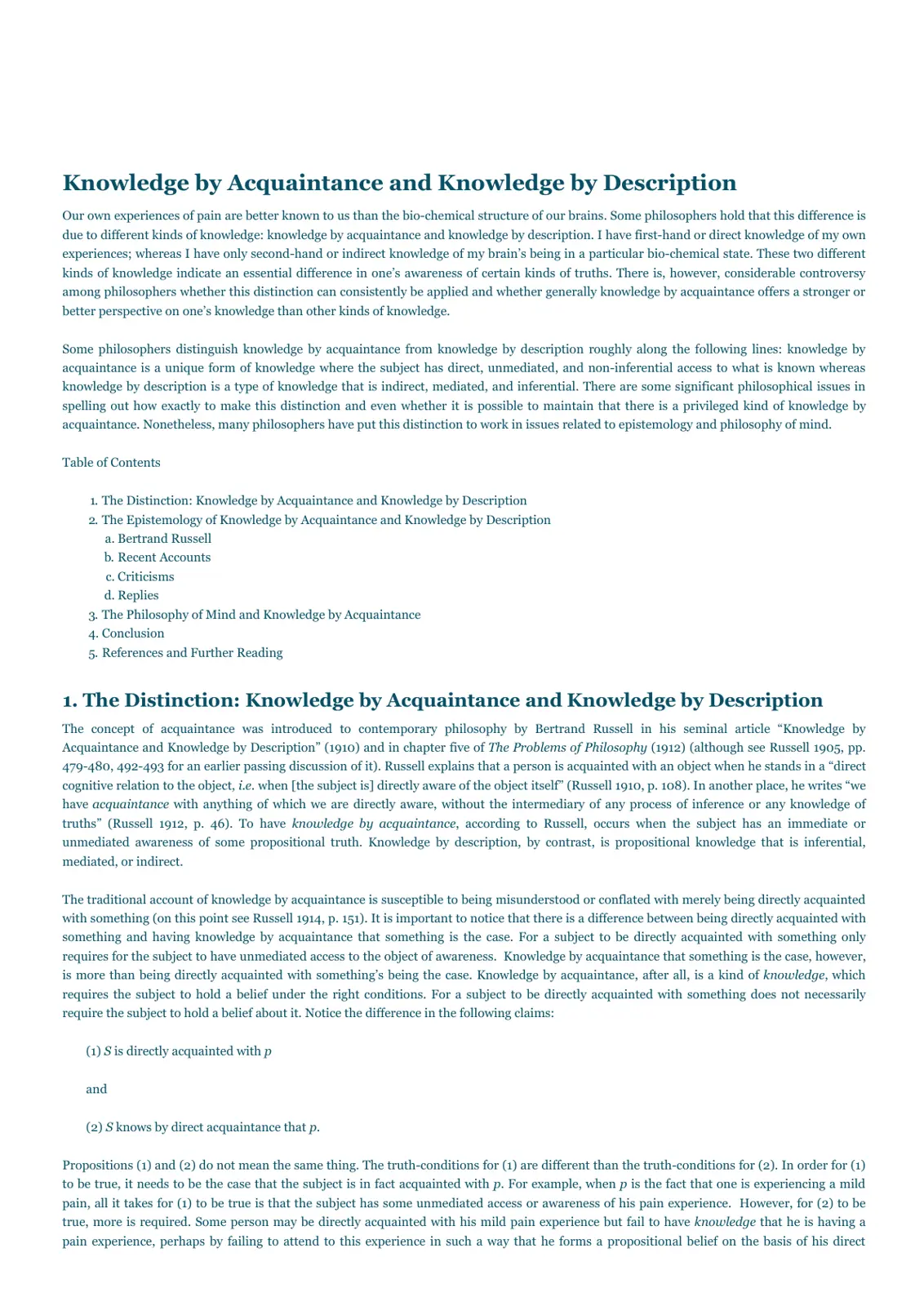 غلاف تقرير Knowledge by Acquaintance and Knowledge by Description