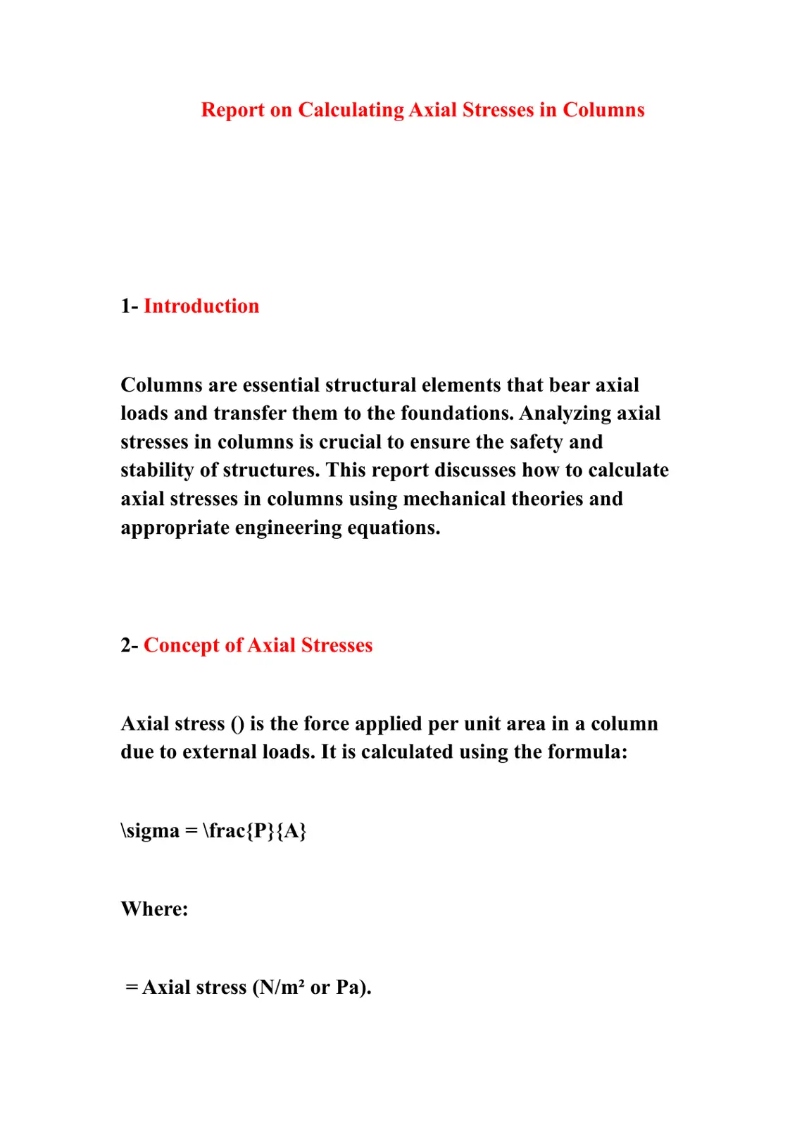 غلاف تقرير Report on Calculating Axial Stresses in Columns