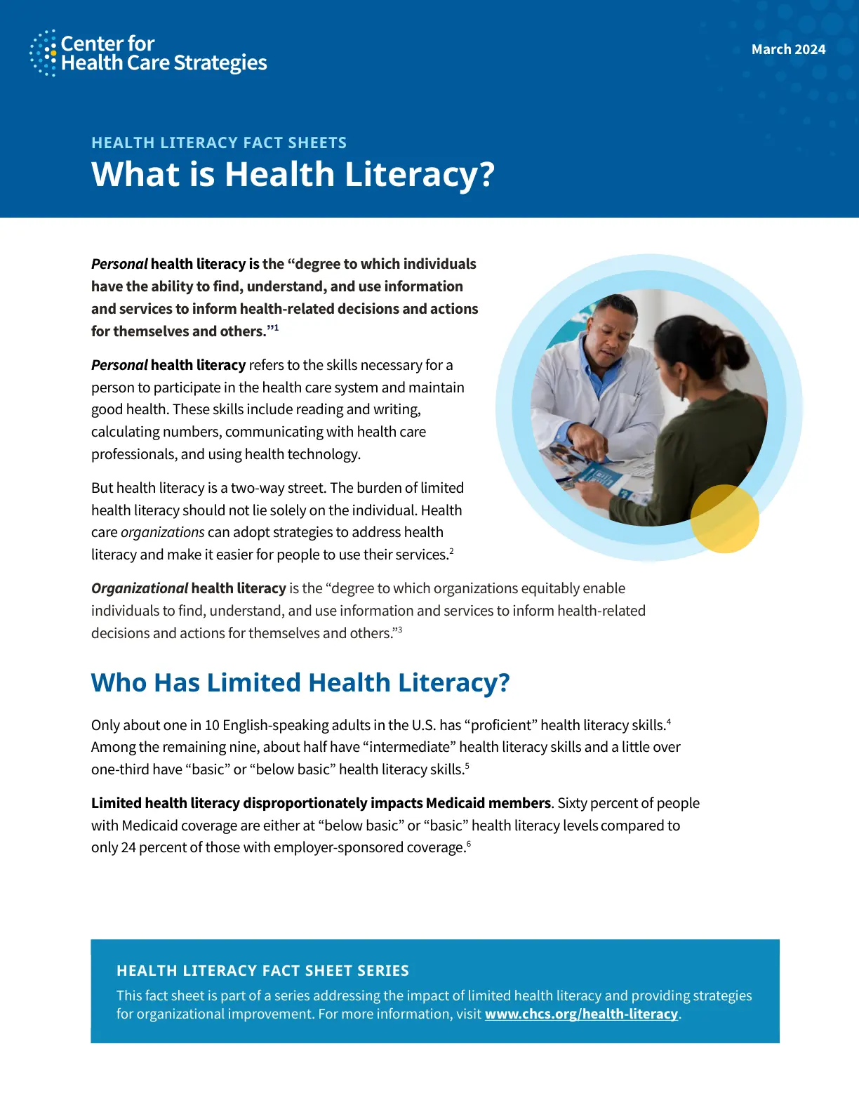 غلاف تقرير HEALTH LITERACY FACT SHEETS