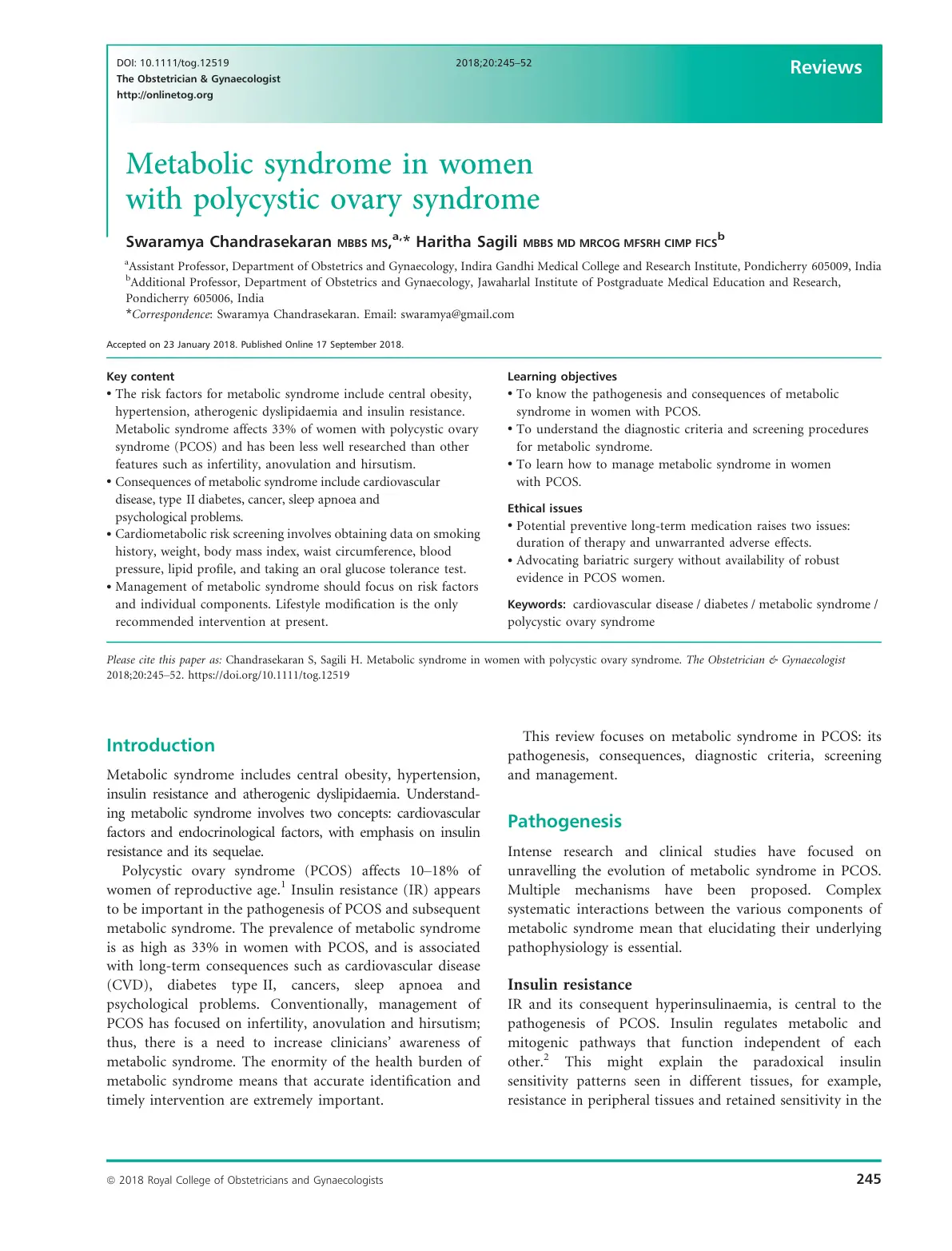 غلاف تقرير Metabolic syndrome in women with polycystic ovary syndrome