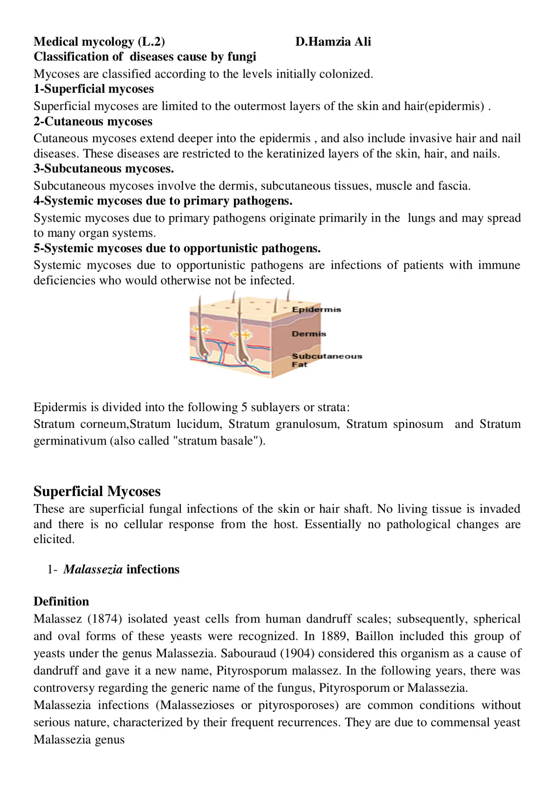 غلاف تقرير Medical Mycology (L.2) - Classification of Diseases Caused by Fungi