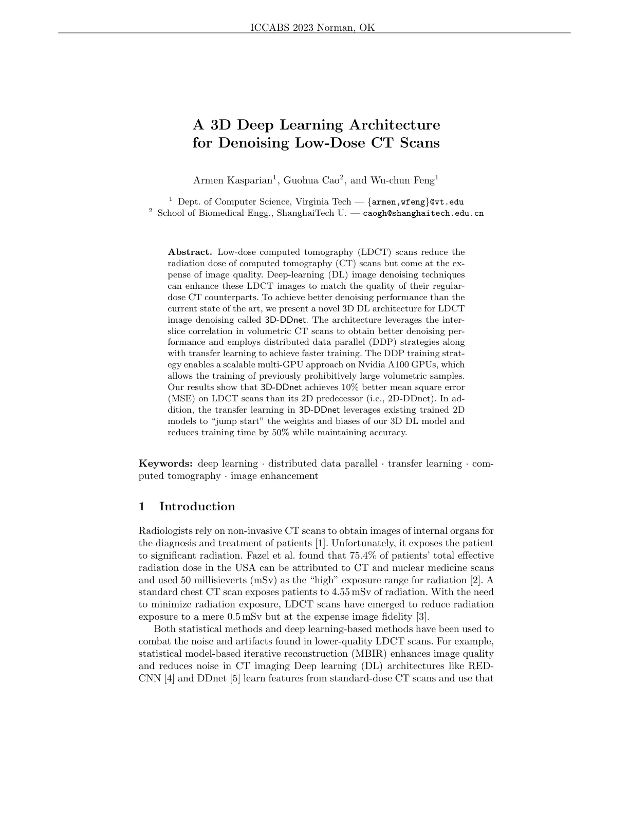غلاف تقرير A 3D Deep Learning Architecture for Denoising Low-Dose CT Scans