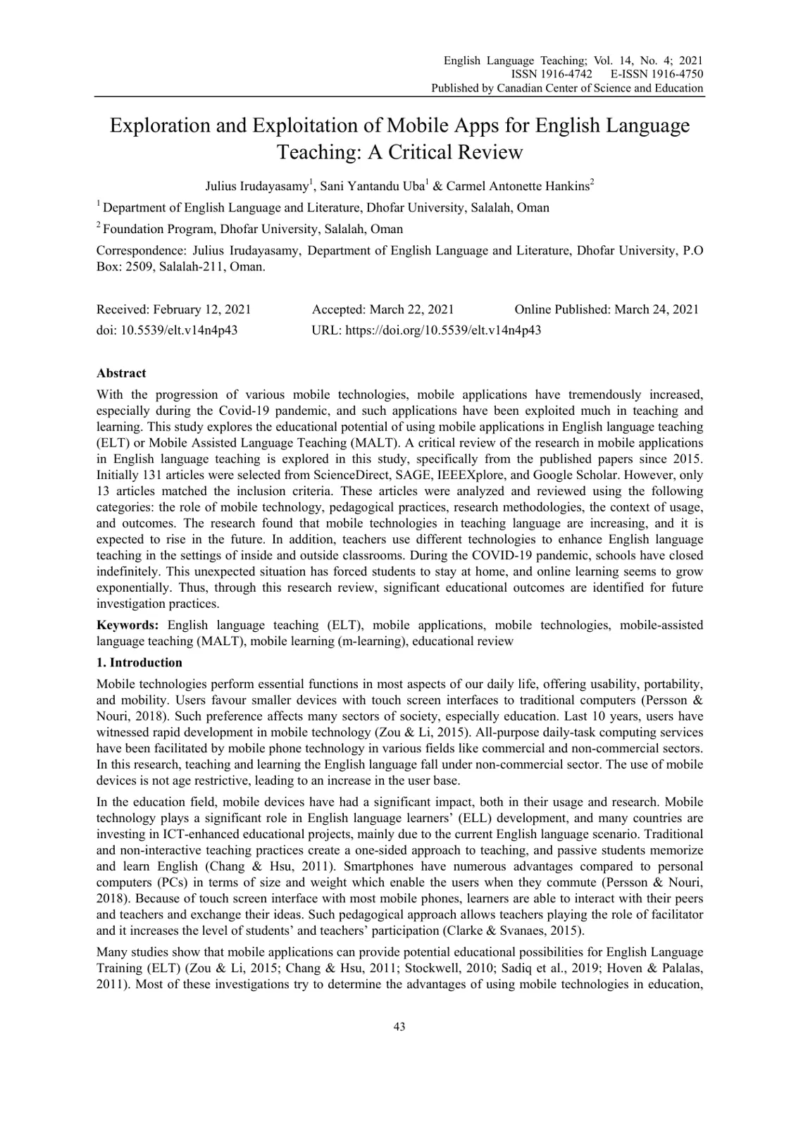 غلاف تقرير Exploration and Exploitation of Mobile Apps for English Language Teaching: A Critical Review