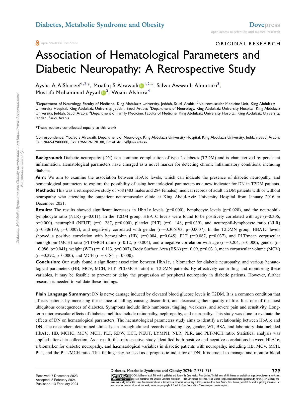 غلاف تقرير Association of Hematological Parameters and Diabetic Neuropathy: A Retrospective Study