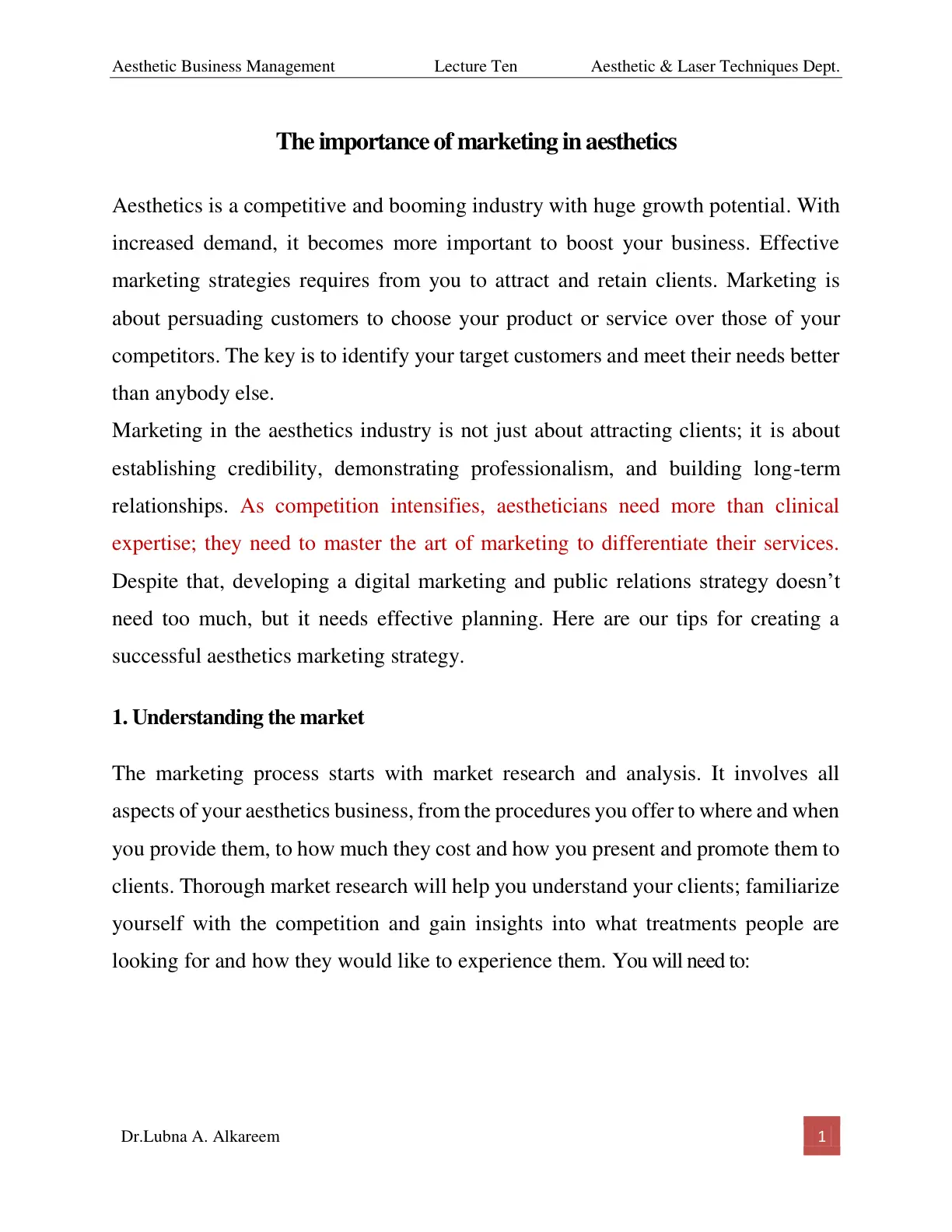 غلاف تقرير Aesthetic Business Management - Lecture Ten