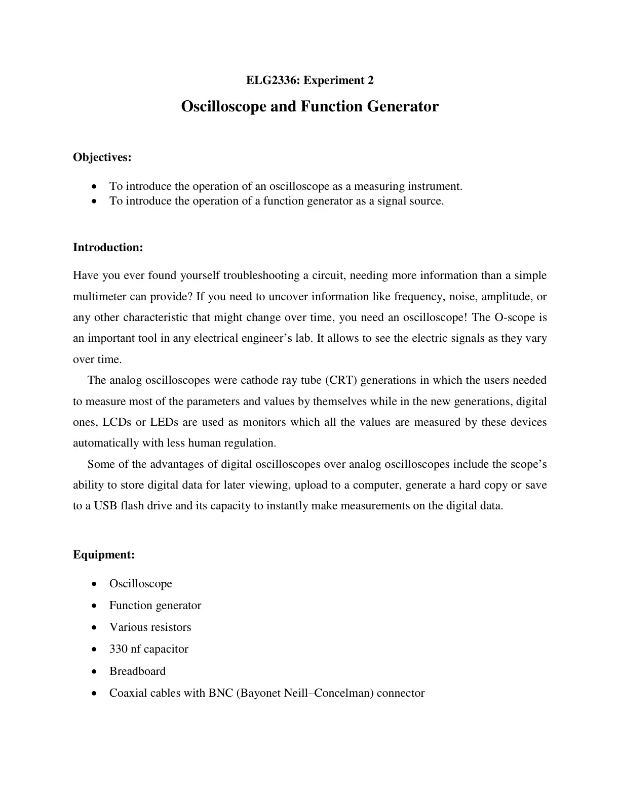 غلاف تقرير Oscilloscope and Function Generator