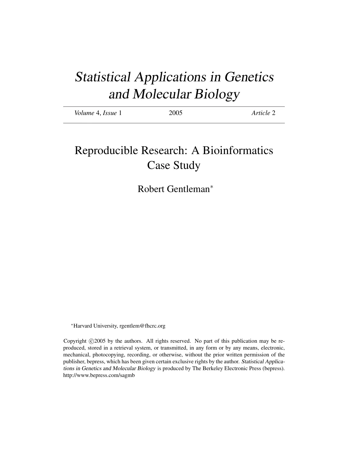 غلاف تقرير Reproducible Research: A Bioinformatics Case Study