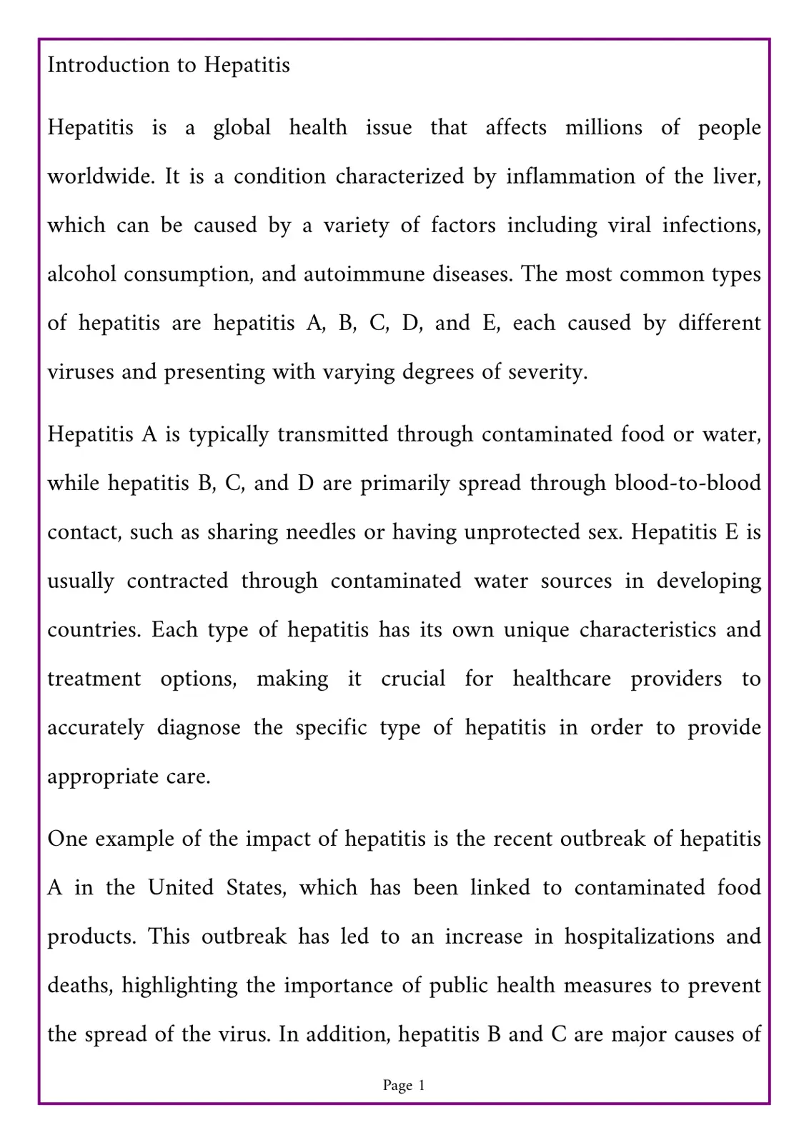 غلاف تقرير Introduction to Hepatitis
