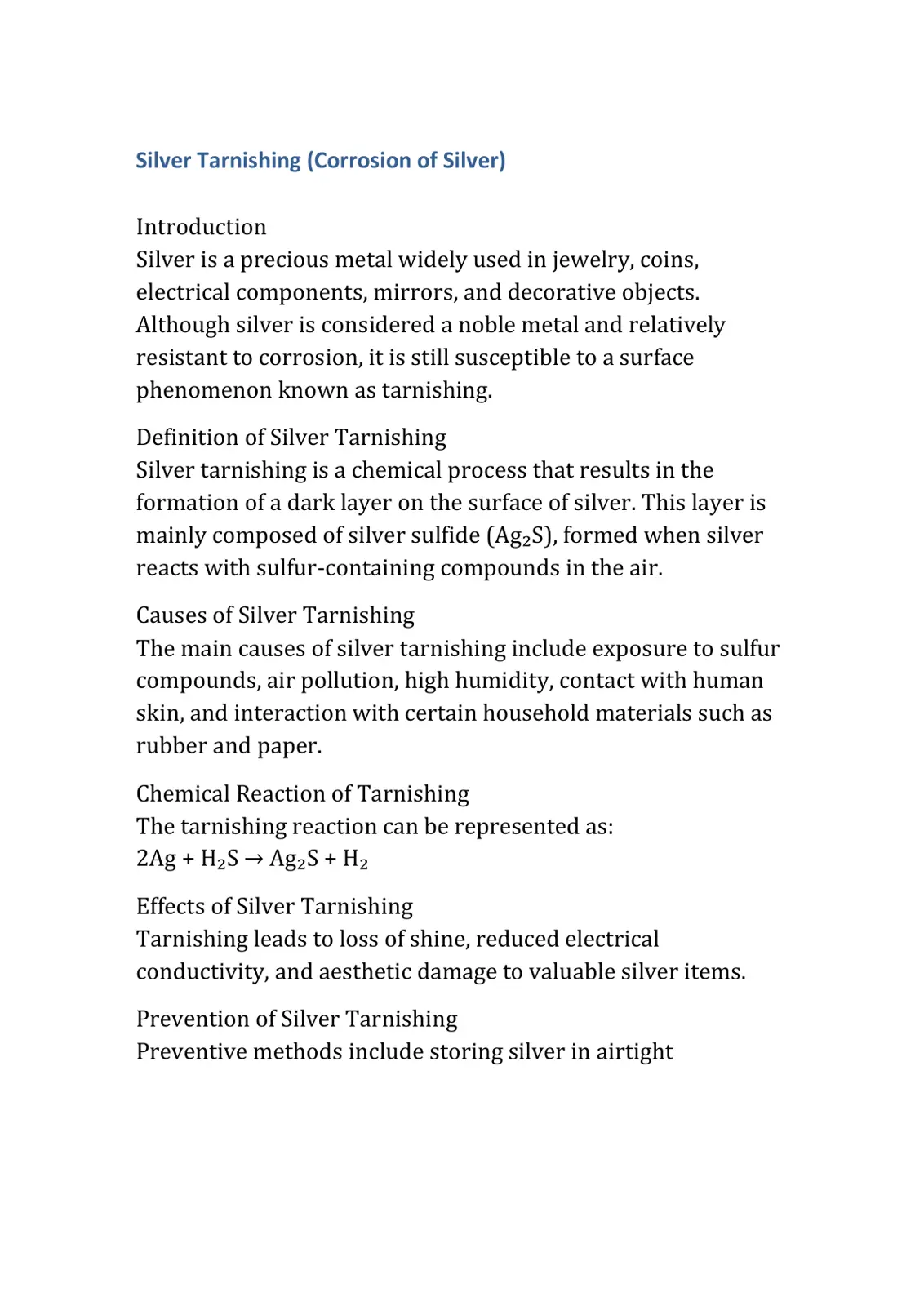 غلاف تقرير Silver Tarnishing (Corrosion of Silver)