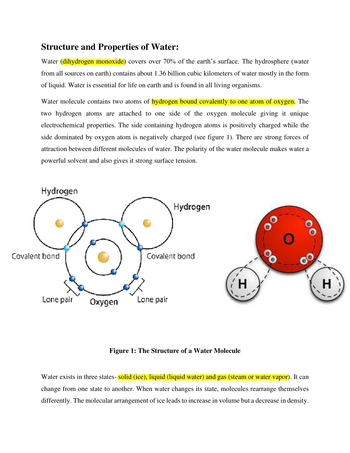 غلاف تقرير Structure and Properties of Water: