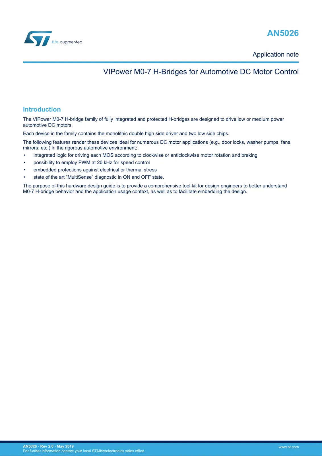 غلاف تقرير VIPower M0-7 H-Bridges for Automotive DC Motor Control
