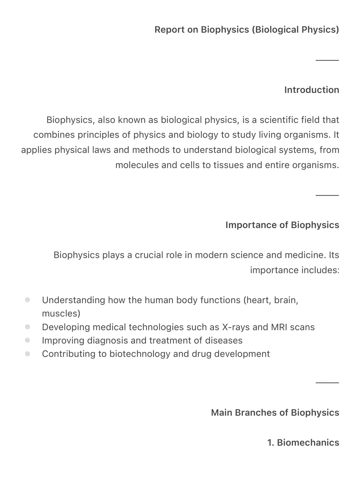 غلاف تقرير Report on Biophysics (Biological Physics)