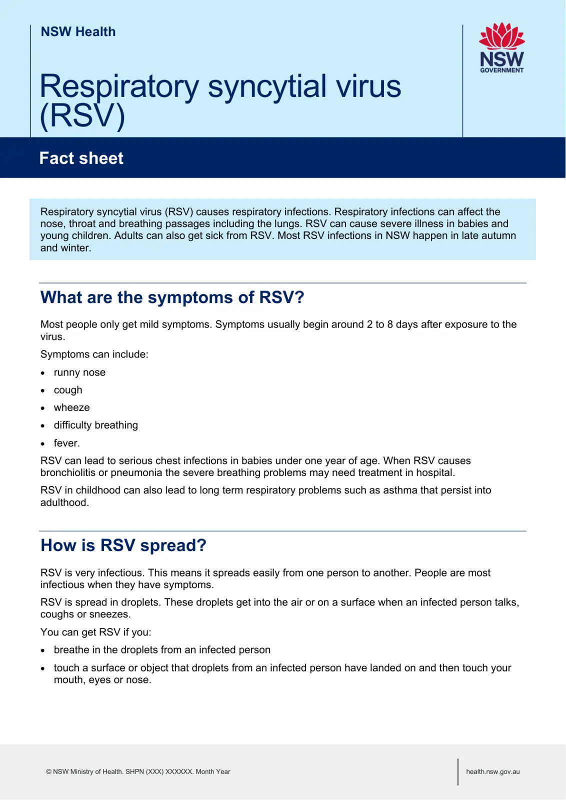 غلاف تقرير Respiratory syncytial virus (RSV) Fact sheet