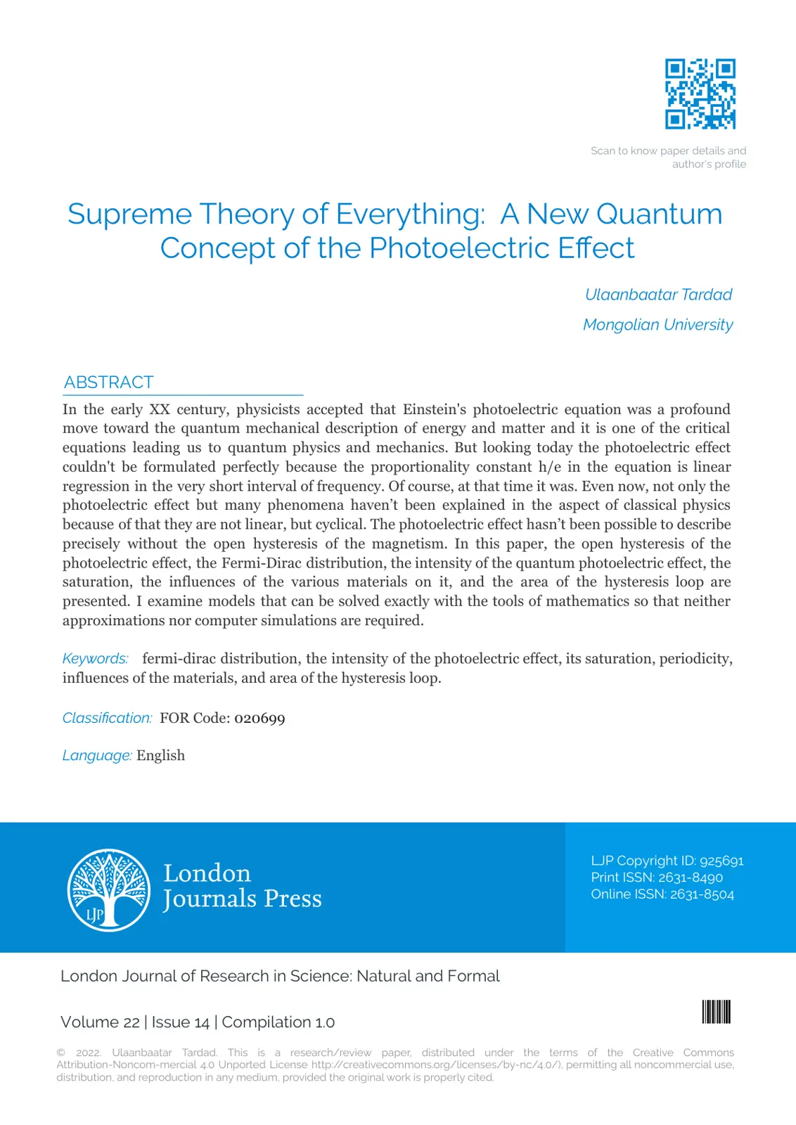 غلاف تقرير Supreme Theory of Everything: A New Quantum Concept of the Photoelectric Effect
